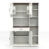 Farmhouse Kitchen Pantry Sideboard With Cabinet And Drawer, Multi Functional Kitchen Buffet With Hutch And Glass Holder, Microwave Stand With Charging Station - Brown / Antique White - Image 20