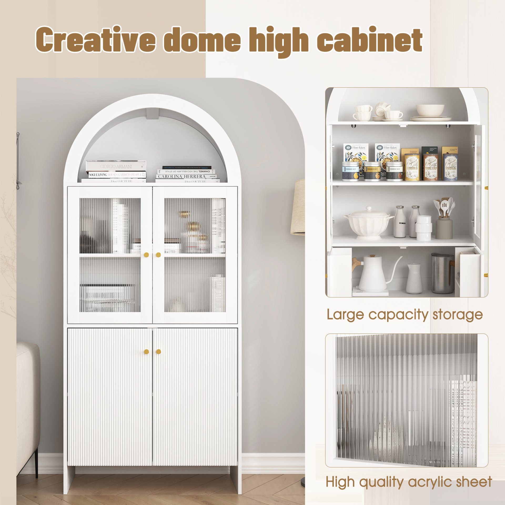 Modern Tech Inspired Dome Cabinet With LED Lighting Smart Snack Storage Solution - White - Image 16