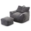 Giant Plush Bean Bag Chair For Adults With Armrests And Footstool, Comfy Corduroy Chaise Lounge - Gray - Image 9