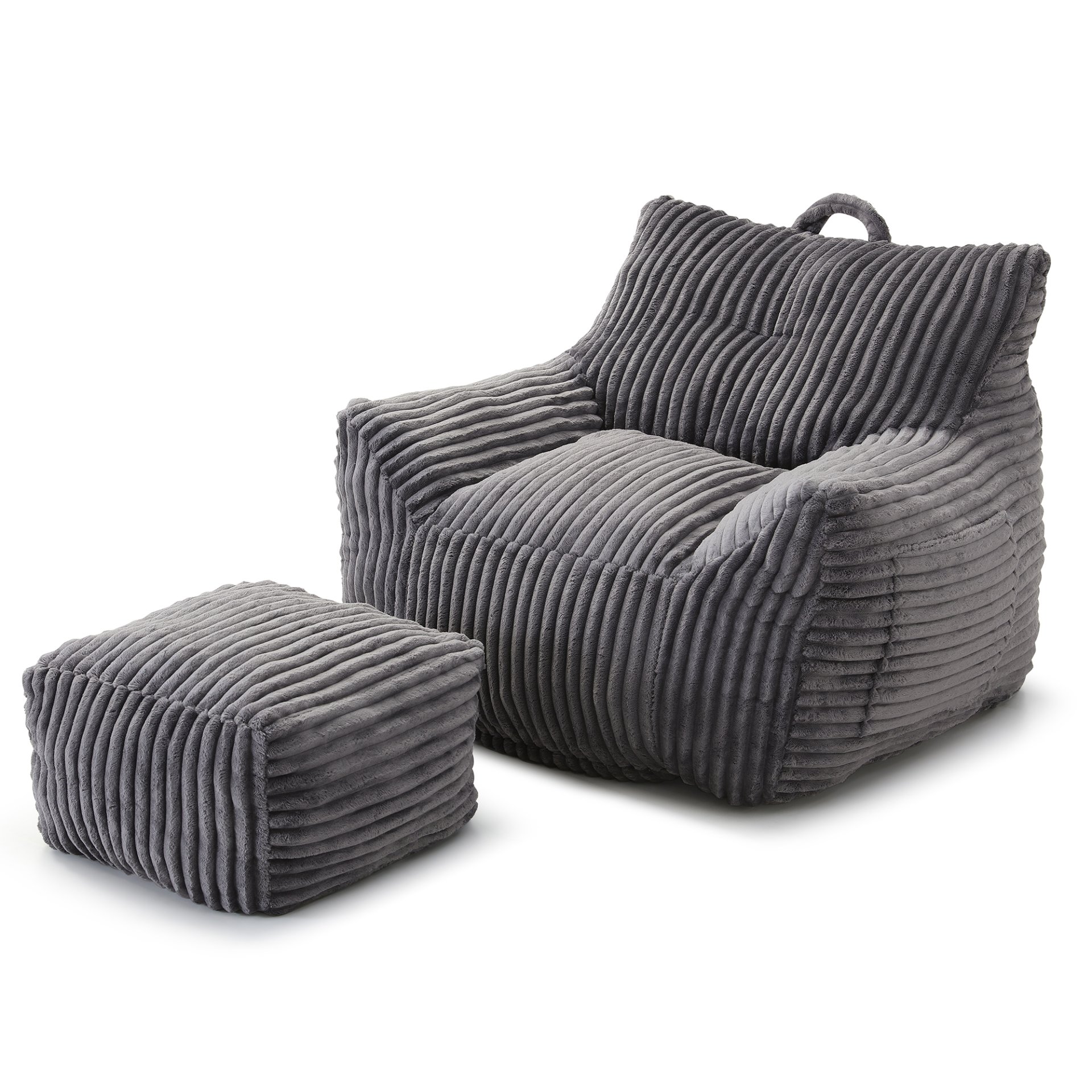 Giant Plush Bean Bag Chair For Adults With Armrests And Footstool, Comfy Corduroy Chaise Lounge - Gray - Image 9
