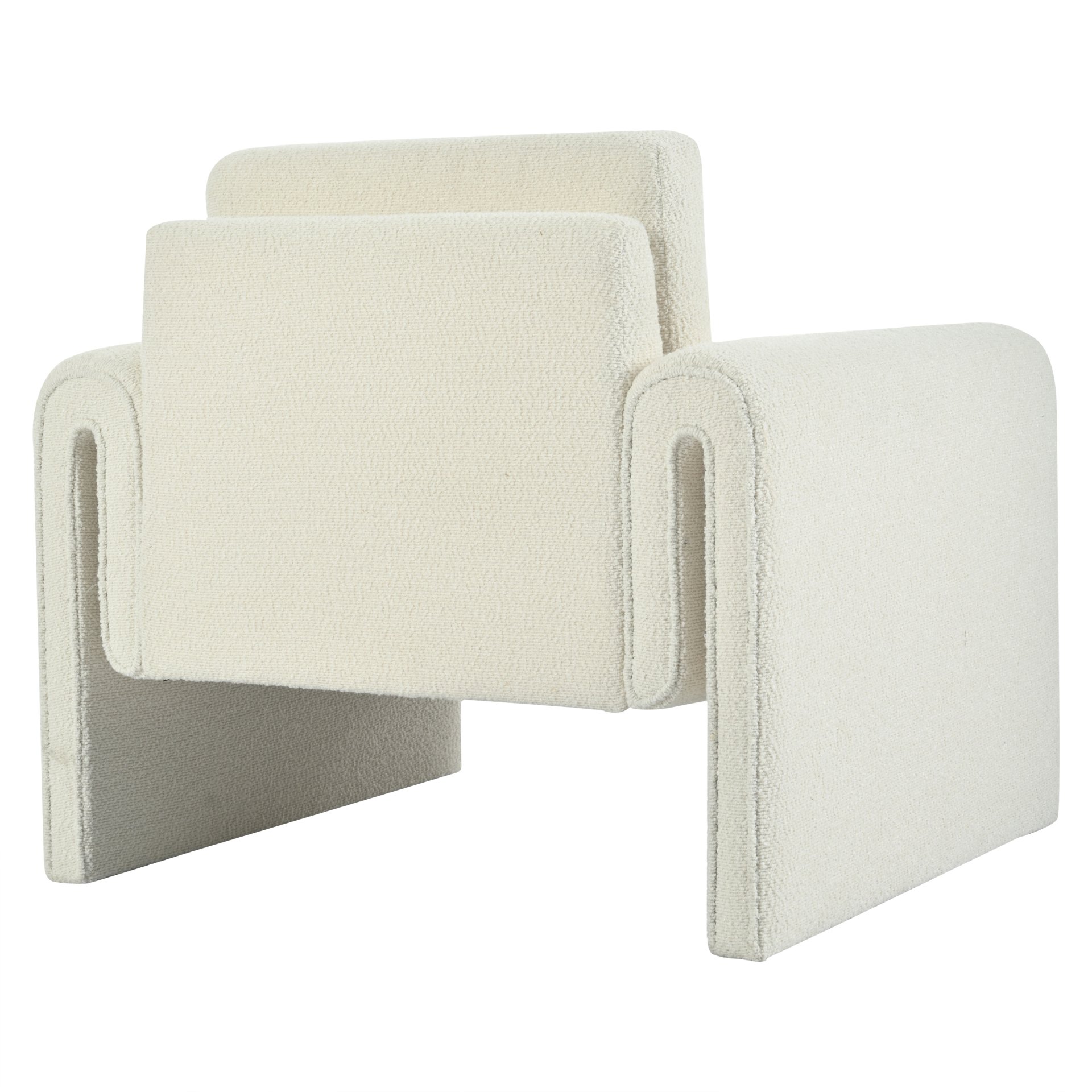 Modern Boucle Upholstered Accent Chair Luxurious Comfort & Sturdy Support, Solid Wood Frame - Ivory - Image 9