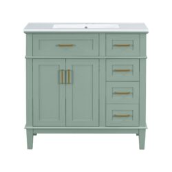 36" Bathroom Vanity With Sink, Soft Close Doors, And Storage Drawers - Green