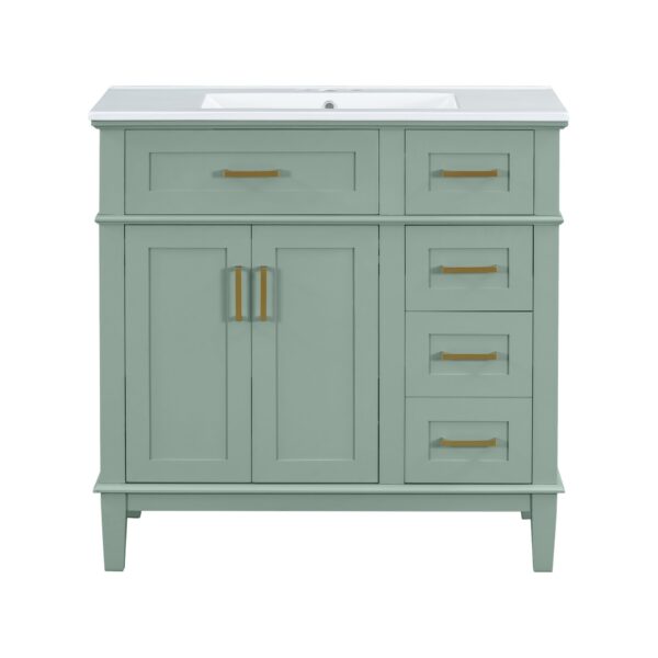 36" Bathroom Vanity With Sink, Soft Close Doors, And Storage Drawers - Green