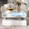 Lift Top Coffee Table With 2 Drawers, Hidden Space And LED Lights For Living Room - White - Image 5