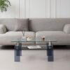 Modern Tempered Glass Coffee Table With 2 Tier Storage And Smoke Legs For Living Room - Transparent - Image 5