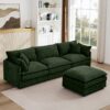 Modern Modular Sectional Sofa Set With Movable Ottoman Chenille, L Shaped - Green - Image 6
