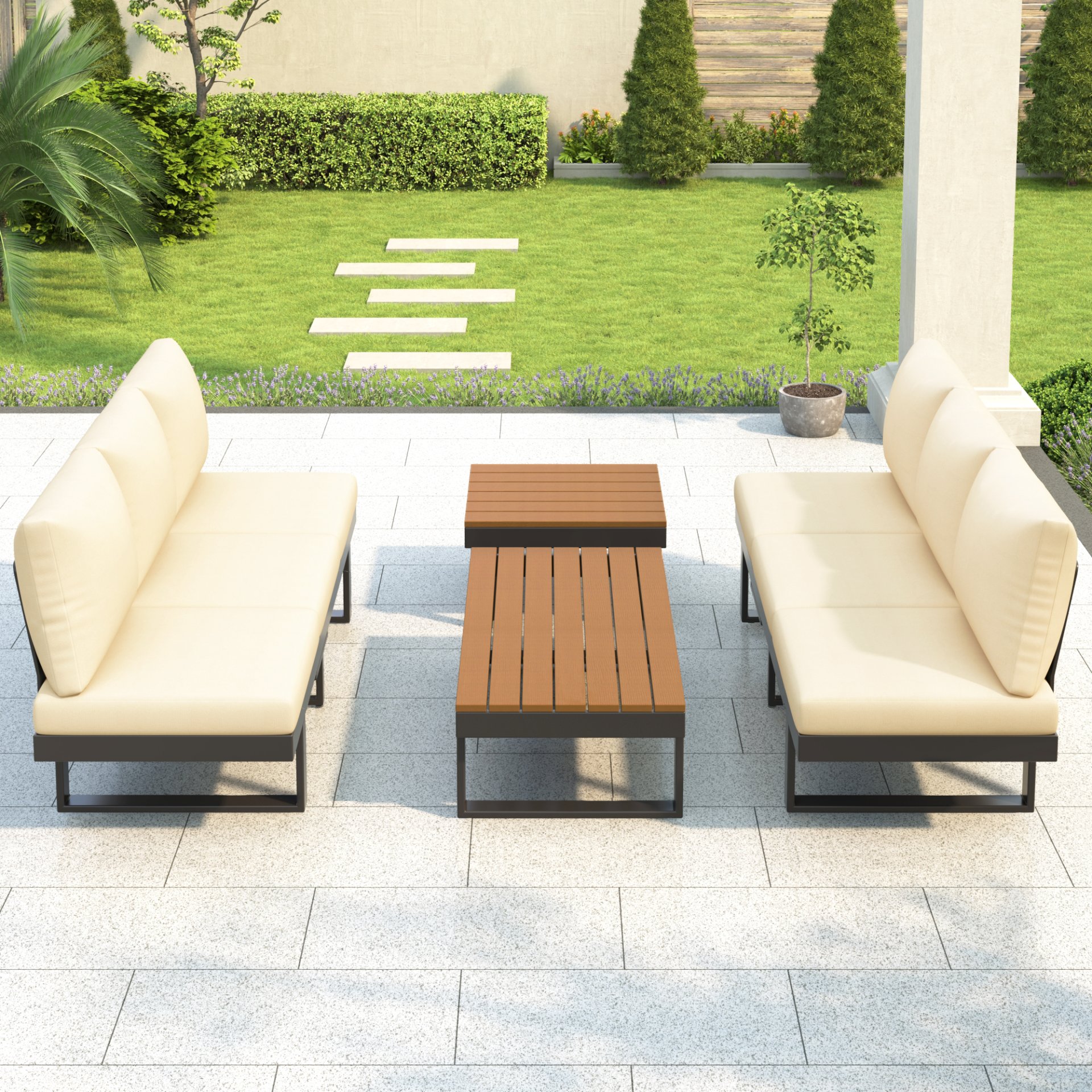 Outdoor Sectional Sofa Set With Adjustable Reclining Seats For Backyard - Beige - Image 13