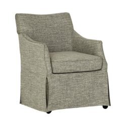 London - Upholstered Skirted Dining Arm Chair With Hidden Casters - Gray