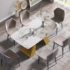 63" Modern Artificial Stone Pandora White Curved Metal Leg Dining Table, 6 People - Antique White / Gold - Image 4
