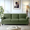 Soft Sofa, Upholstered 3 Seater Couch, Loose Back Cushions And Turned Legs - Green - Image 5