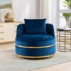 360 Degree Swivel Accent Chair With Seat Cushion, Over Sized Upholstered Barrel Chair - Blue - Image 5