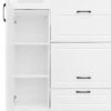 Entryway Bench With Integrated Shoe Cabinet, 3 In 1 Design And Mirrored Cabinet Door, Hall Tree With 4 Sturdy Hooks And Foldable Seat For Entrance, Living Room - White - Image 15