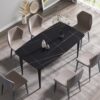 63" Artificial Stone Black Curved Black Metal Leg Dining Table, 6 People - Black - Image 4