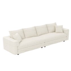 Plush Corduroy 4 Seat Sofa, Modern Comfy Upholstered Sofa Cloud Couch, Deep Seat Couches With Soft Pillows, Convertible Deep Seat Sofa Lounge Chair For Living Room Bedroom, Apartment, Office - Black / Gray