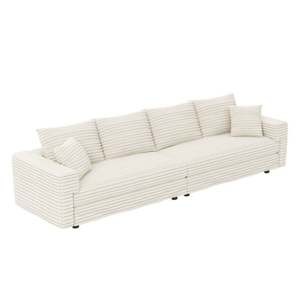 Plush Corduroy 4 Seat Sofa, Modern Comfy Upholstered Sofa Cloud Couch, Deep Seat Couches With Soft Pillows, Convertible Deep Seat Sofa Lounge Chair For Living Room Bedroom, Apartment, Office - Black / Gray