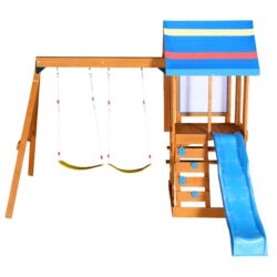 Outdoor Swing Set 3 In 1 Children's Playset With Slide, Swings, And Climber For Garden, Backyard, Playground - Blue