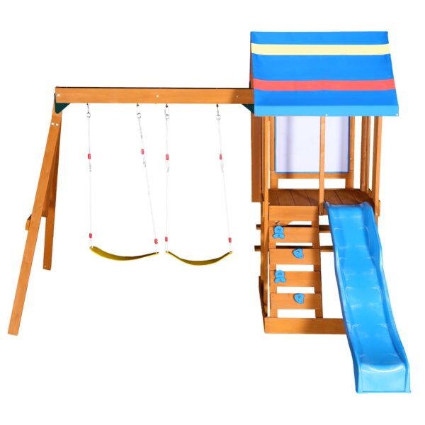 Outdoor Swing Set 3 In 1 Children's Playset With Slide, Swings, And Climber For Garden, Backyard, Playground - Blue