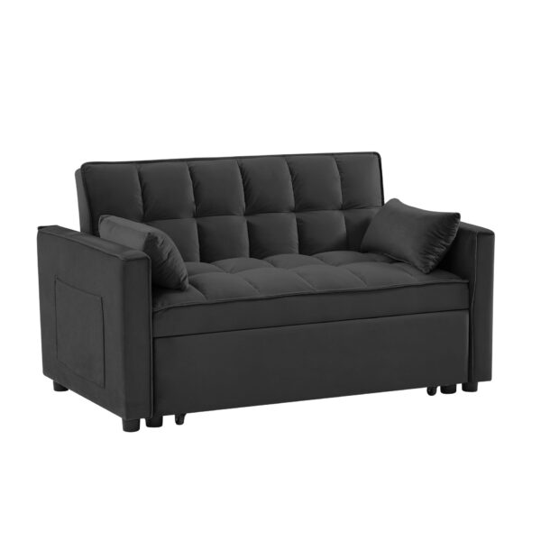 Modern Convertible Velvet Loveseat Futon Sofa With Sleeper Bed Function - Black