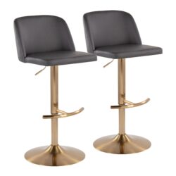 Toriano - Contemporary, Adjustable Barstool With Swivel With Rounded T Footrest (Set of 2) - Gray / Gold