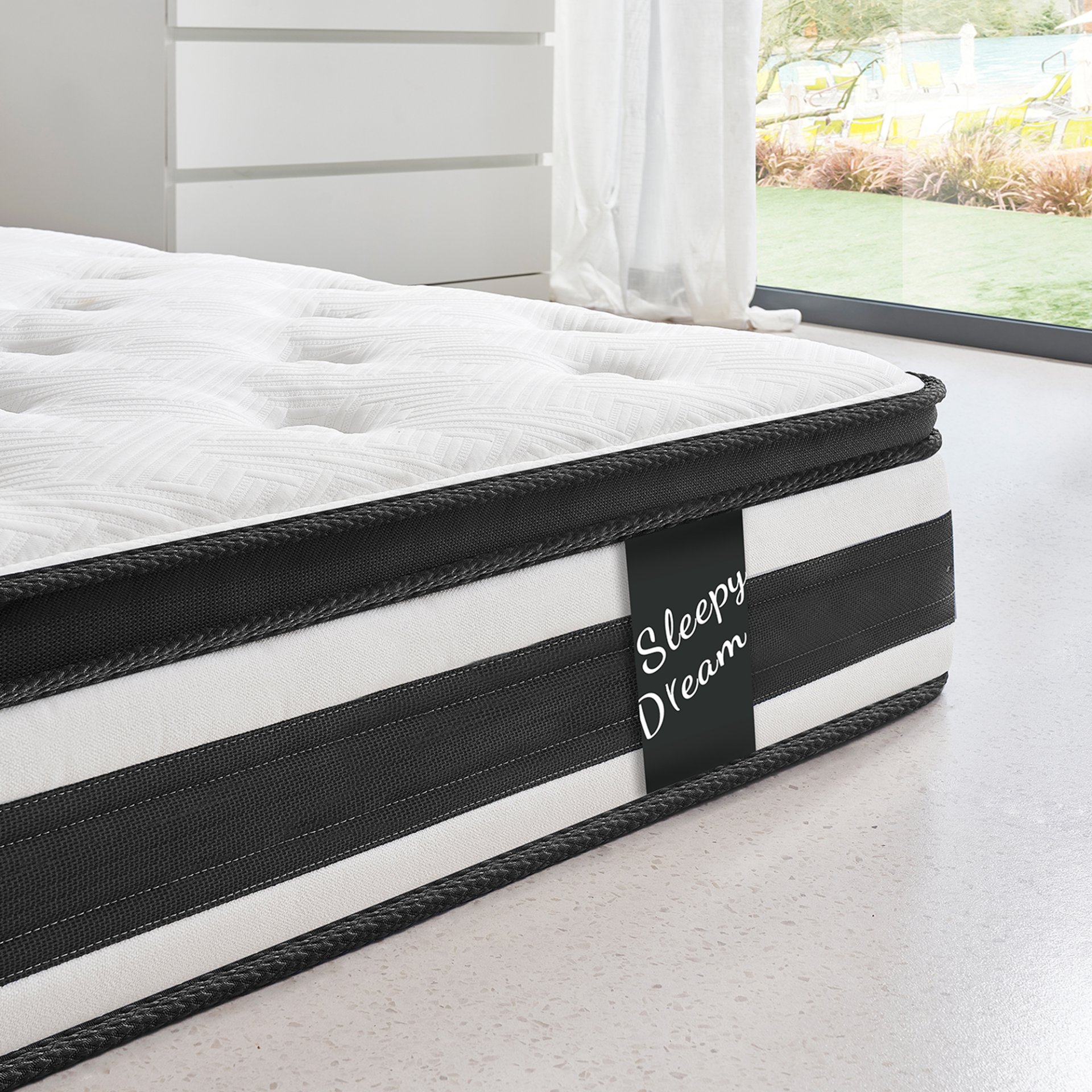 12" King Size Hybrid Mattress 7 Zoned Individual Pocket Spring Breathable Memory Foam Mattress - White / Black - Image 7