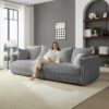 Plush Corduroy 4 Seat Sofa, Modern Comfy Upholstered Sofa Cloud Couch, Deep Seat Couches With Soft Pillows, Convertible Deep Seat Sofa Lounge Chair For Living Room - Gray - Image 2