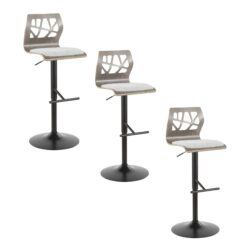 Folia - Mid-Century Modern Adjustable Barstool With Swivel With Straight T Footrest (Set of 3) - Black / Light Gray
