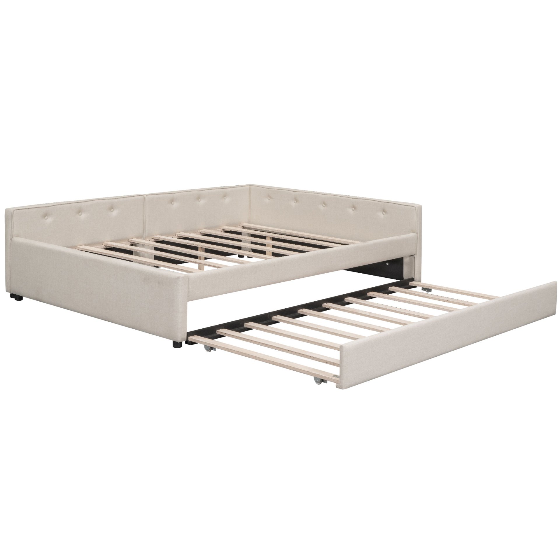 Queen Platform Bed With USB And Twin Trundle - Beige - Image 9