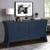 Refined Industrial 4 Door Credenza With Wooden Arc Legs & Bronze Clasps, Advanced Storage Design - Navy Blue - Image 4