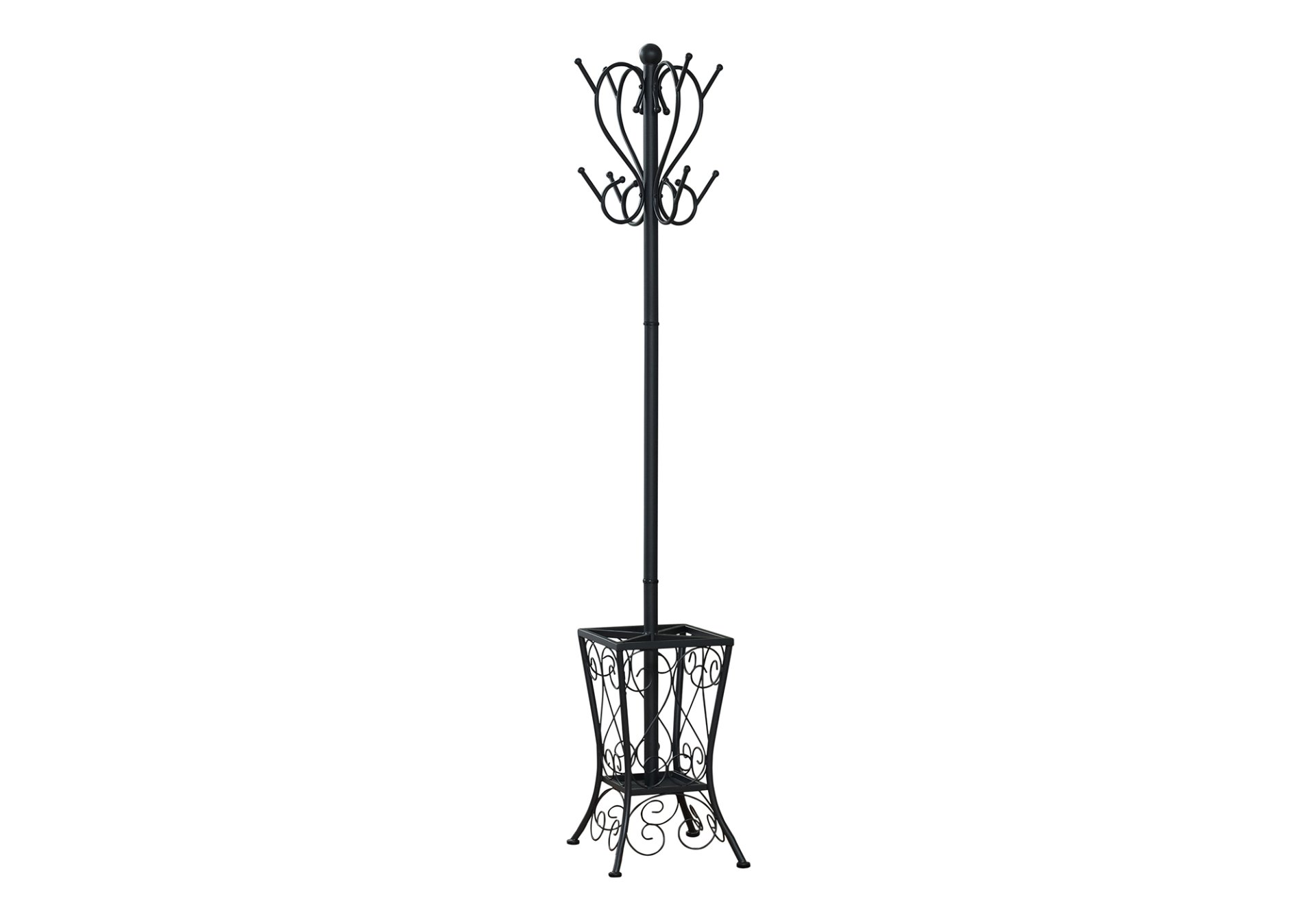 Coat Rack, Hall Tree, Free Standing, 8 Hooks, Entryway, Umbrella Holder, Transitional - Black - Image 2