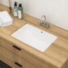 Undermount Rectangular Bathroom Sink With Overflow - White - Image 4