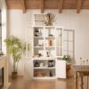 Retro Style Hutch Cabinet With Double Glass Doors, China Cabinet For Home, Office, Or Studio - White - Image 8