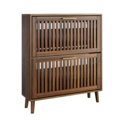 Medieval - Modern Shoe Storage Cabinet With 2 Flip Drawers And Fence Design - Walnut