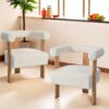 Mid-Century Modern Barrel Accent Chair, Upholstered Kitchen & Dining Room Chairs With Arms, Teddy Velvet Boucle Accent Chairs Side Chairs For Kitchen Living Room Bedroom - White - Image 7