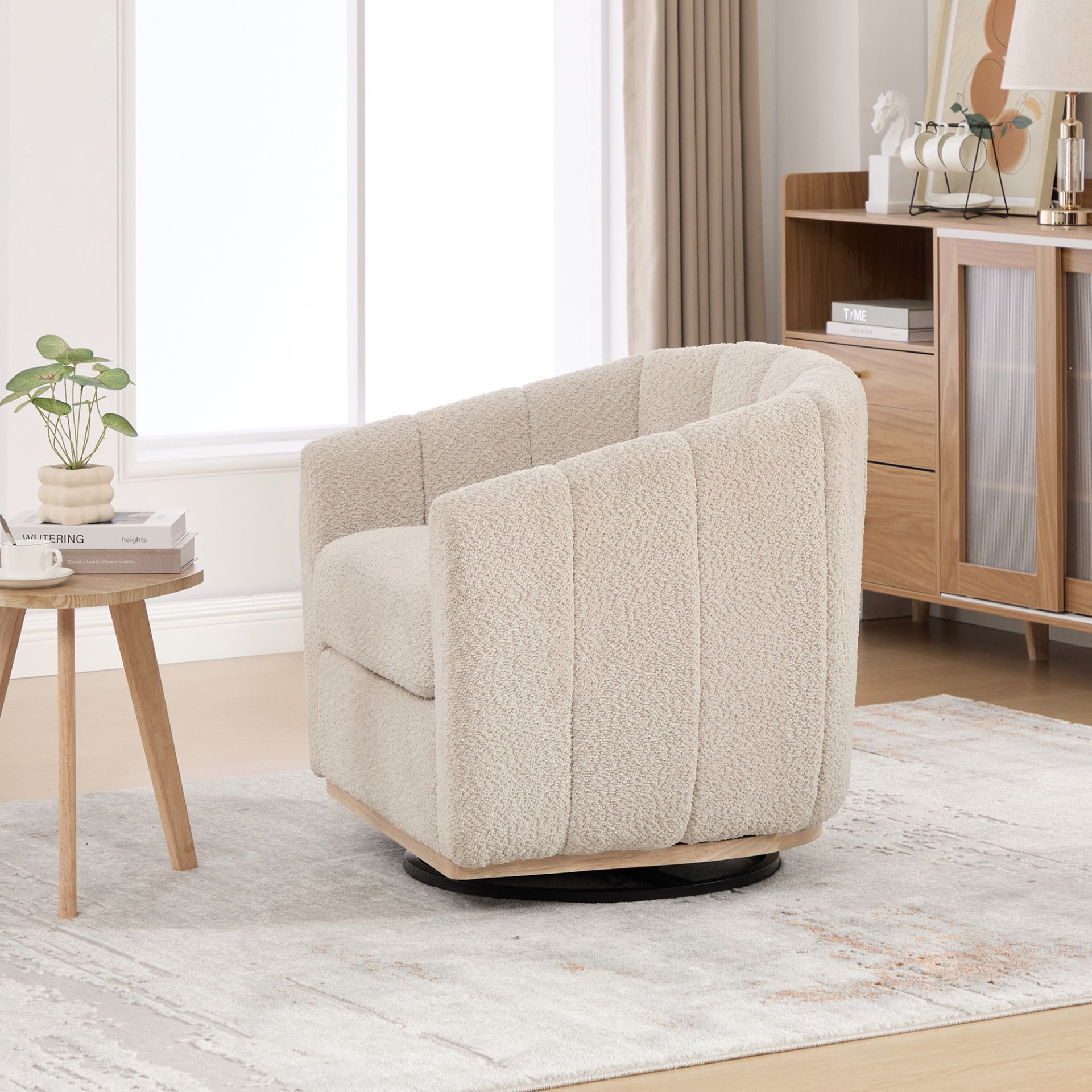 360° Swivel Pumpkin Shape Club Armchair - Wheat - Image 5