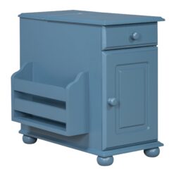 Vintage End Table Flip Top Side Table With USB Ports, 1 Multifunctional Drawer With Cup Holders, Sofa Couch Table With Bookshelf For Living Room And Small Space - Navy Blue