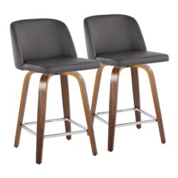 Toriano - Contemporary Fixed Height Counter Stool With Swivel With Square Footrest (Set of 2) - Walnut / Gray