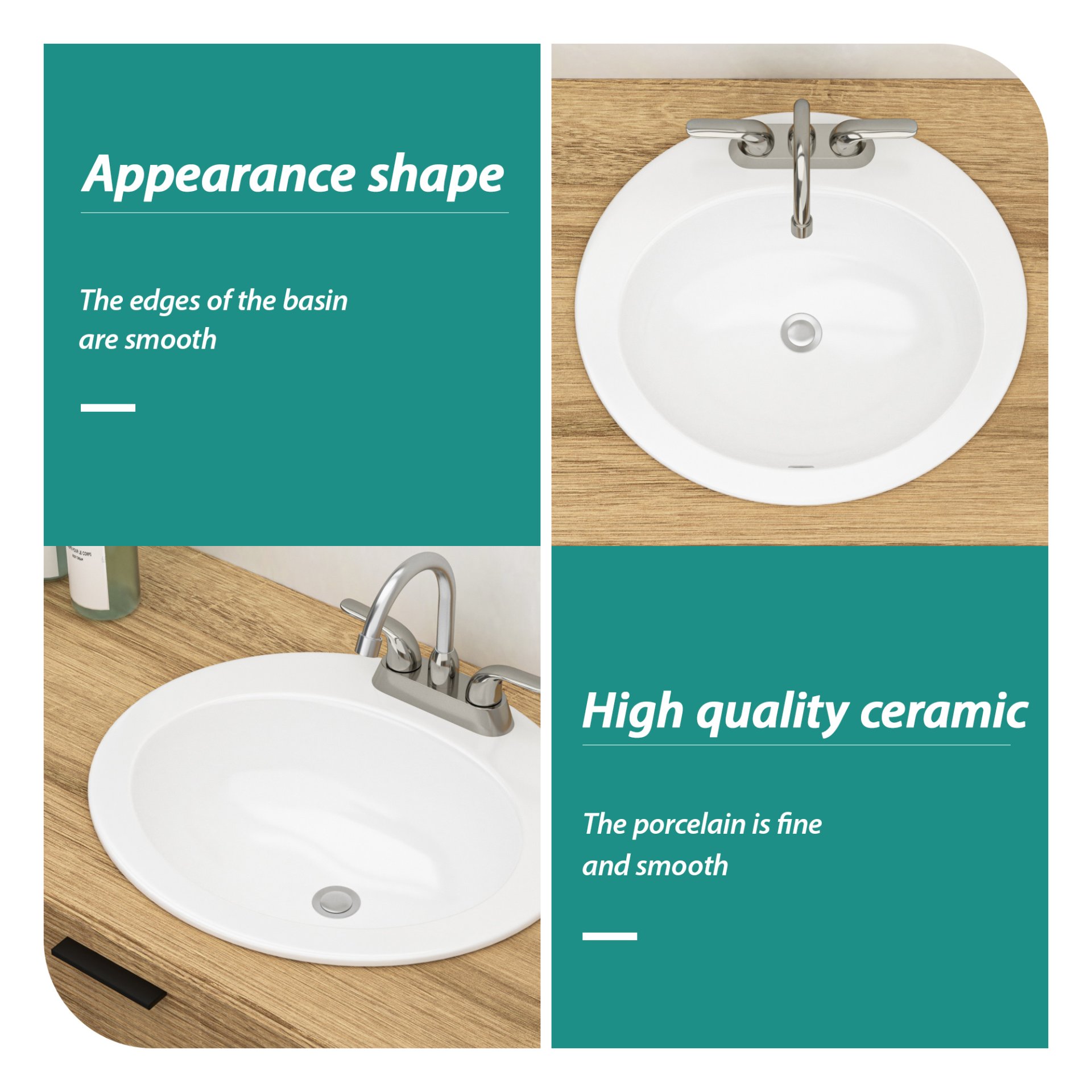 20 X 18" Modern Ceramic Oval Undermount Bathroom Sink With 3 Faucet Holes - White - Image 8