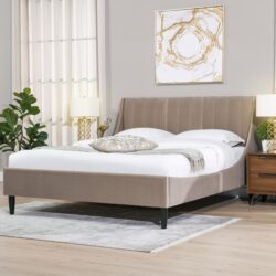 Aspen - Queen Vertical Tufted Modern Headboard Platform Bed Set - Mink Beige