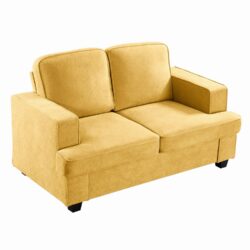Modern Loveseat, Comfortable 2 Seater Couch With Deep Seating, Loose Back Cushions, Wide Arms - Mustard Yellow