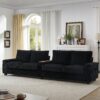 Modern 4 Seater Corduroy Sofa Couch With USB Ports And Hidden Storage - Black - Image 8