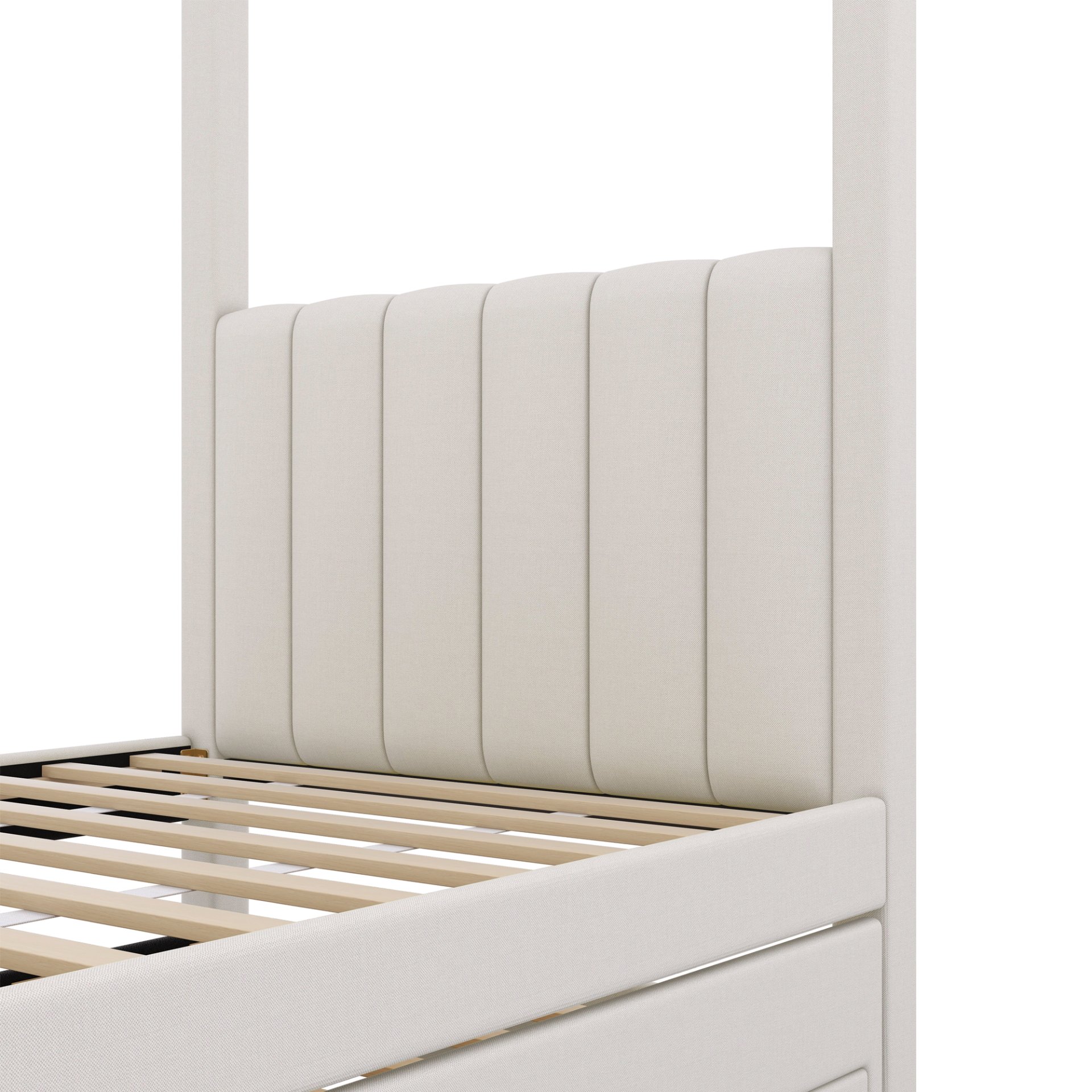 Twin Size Upholstery Canopy Platform Bed With Trundle And Three Storage Drawers - Beige - Image 12