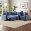 L Shaped Convertible Sofa Bed With Pull Out Bed, Cup Holders, And Storage Space - Blue - Image 11