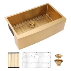 Farmhouse Kitchen Sink 33" Stainless Steel 16 Gauge Apron Front - Gold