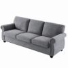 Soft Sofa, Upholstered 3 Seater Couch, Loose Back Cushions And Turned Legs - Gray - Image 3