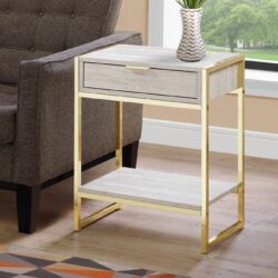 Accent Side Table, Storage Drawer, Marble Look, Contemporary & Modern - Beige