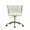 Office Desk Chair, Upholstered Home Office Desk Chairs With Adjustable Swivel Wheels, Ergonomic Office Chair For Living Room, Bedroom, Office, Vanity Study - Beige - Image 5