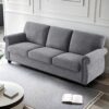 Soft Sofa, Upholstered 3 Seater Couch, Loose Back Cushions And Turned Legs - Gray - Image 6