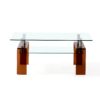 Modern Tempered Glass Coffee Table With 2 Tier Storage And Brown Legs For Living Room - Transparent - Image 6