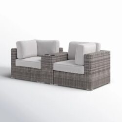Handcrafted Outdoor Loveseat With Seating And Cushions - Gray Mix