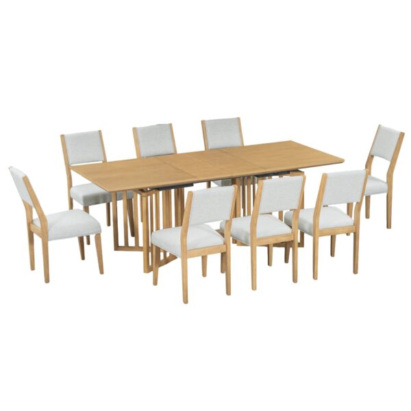 Topmax - 9 Piece Farmhouse Extendable Dining Table Set With 2 Removable Leaves And 8 Upholstered Dining Chairs - Natural
